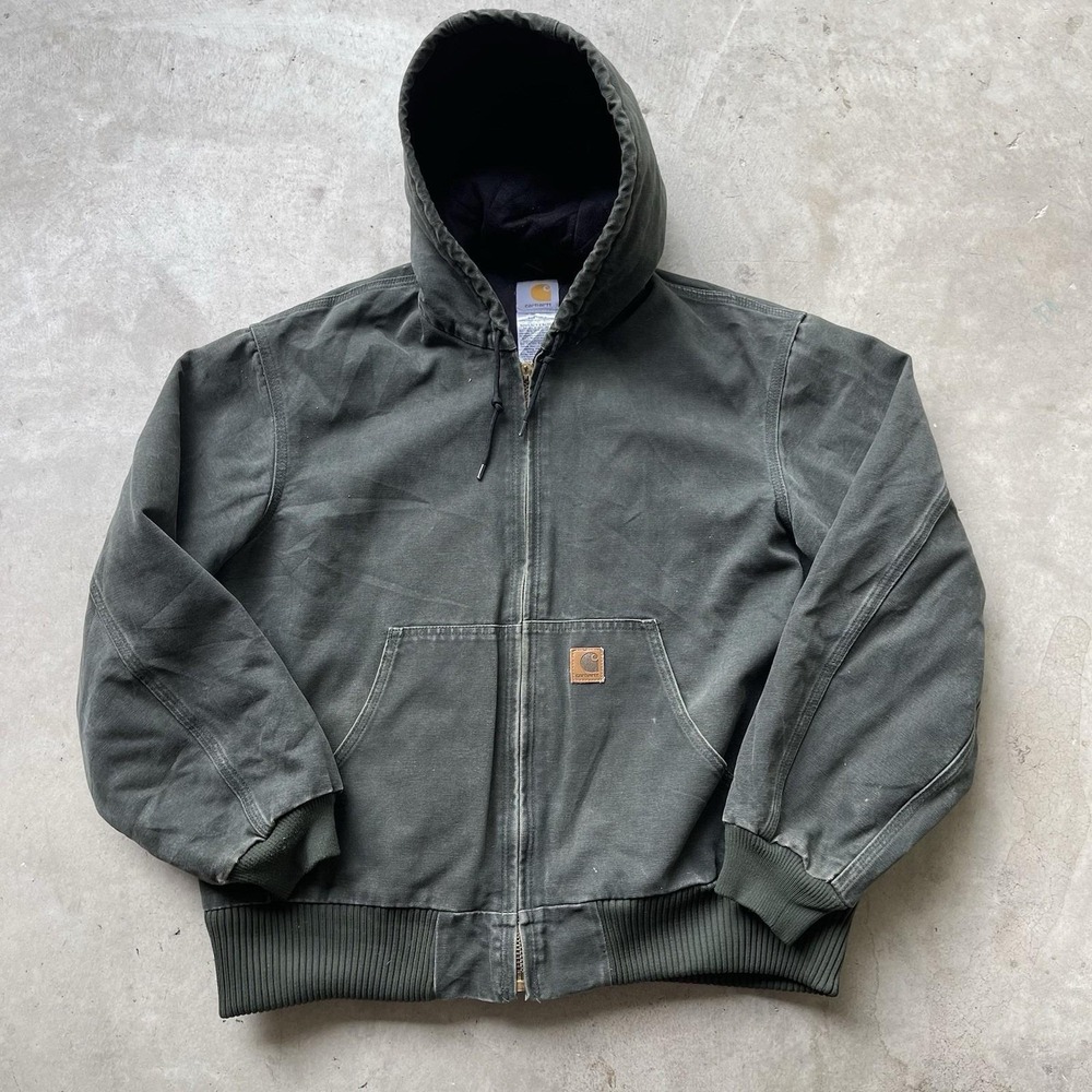 Vtg Carhartt J130 Mos Hooded Jacket Men's Size Large Green Quilt Lined Workwear